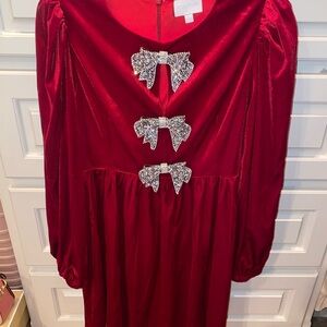 NEW Sugarlips Velvet Red Bow Dress